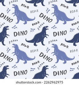 Dino Seamless Pattern, Cute Cartoon Dinosaurs Doodles Vector Illustration.