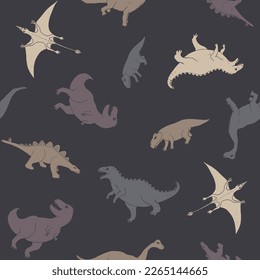 Dino Seamless Pattern, Cute Cartoon Dinosaurs Doodles Vector Illustration.