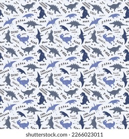 Dino Seamless Pattern, Cute Cartoon Dinosaurs Doodles Vector Illustration.