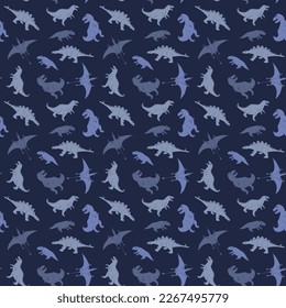 Dino Seamless Pattern, Cute Cartoon Dinosaurs Doodles Vector Illustration.