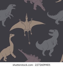 Dino Seamless Pattern, Cute Cartoon Dinosaurs Doodles Vector Illustration.