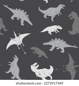 Dino Seamless Pattern, Cute Cartoon Dinosaurs Doodles Vector Illustration.