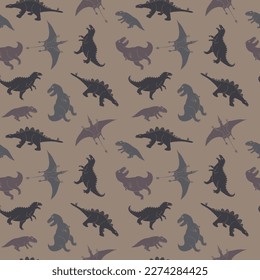 Dino Seamless Pattern, Cute Cartoon Dinosaurs Doodles Vector Illustration.