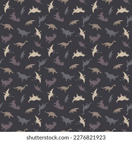 Dino Seamless Pattern, Cute Cartoon Dinosaurs Doodles Vector Illustration.