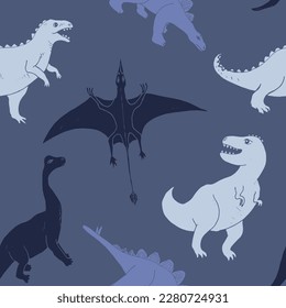 Dino Seamless Pattern, Cute Cartoon Dinosaurs Doodles Vector Illustration.