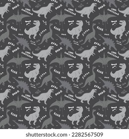 Dino Seamless Pattern, Cute Cartoon Dinosaurs Doodles Vector Illustration.