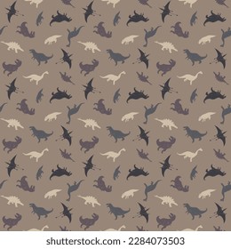 Dino Seamless Pattern, Cute Cartoon Dinosaurs Doodles Vector Illustration.