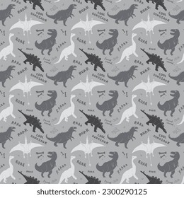 Dino Seamless Pattern, Cute Cartoon Dinosaurs Doodles Vector Illustration.