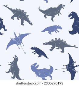 Dino Seamless Pattern, Cute Cartoon Dinosaurs Doodles Vector Illustration.