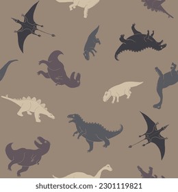 Dino Seamless Pattern, Cute Cartoon Dinosaurs Doodles Vector Illustration.