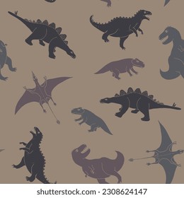 Dino Seamless Pattern, Cute Cartoon Dinosaurs Doodles Vector Illustration.