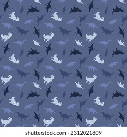 Dino Seamless Pattern, Cute Cartoon Dinosaurs Doodles Vector Illustration.