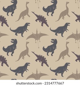 Dino Seamless Pattern, Cute Cartoon Dinosaurs Doodles Vector Illustration.