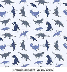 Dino Seamless Pattern, Cute Cartoon Dinosaurs Doodles Vector Illustration.