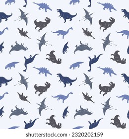 Dino Seamless Pattern, Cute Cartoon Dinosaurs Doodles Vector Illustration.