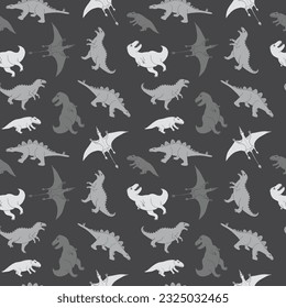 Dino Seamless Pattern, Cute Cartoon Dinosaurs Doodles Vector Illustration.