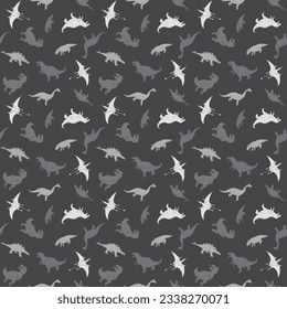 Dino Seamless Pattern, Cute Cartoon Dinosaurs Doodles Vector Illustration.