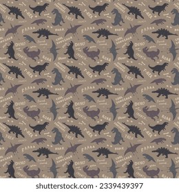 Dino Seamless Pattern, Cute Cartoon Dinosaurs Doodles Vector Illustration.