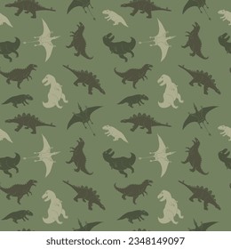 Dino Seamless Pattern, Cute Cartoon Dinosaurs Doodles Vector Illustration.