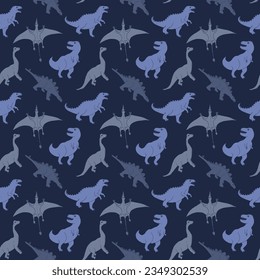 Dino Seamless Pattern, Cute Cartoon Dinosaurs Doodles Vector Illustration.