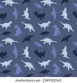 Dino Seamless Pattern, Cute Cartoon Dinosaurs Doodles Vector Illustration.