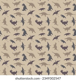 Dino Seamless Pattern, Cute Cartoon Dinosaurs Doodles Vector Illustration.