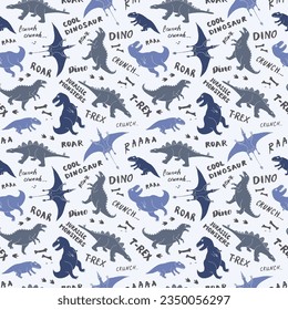 Dino Nahtlose Muster, Cute Cartoon Dinosaurier Doodles Vektorgrafik.