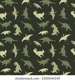 Dino Seamless Pattern, Cute Cartoon Dinosaurs Doodles Vector Illustration.