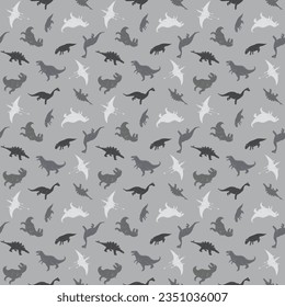 Dino Seamless Pattern, Cute Cartoon Dinosaurs Doodles Vector Illustration.