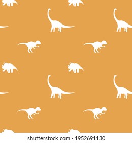 Dino seamless pattern . Dinosaur silhouette. Kids fabric print . Digital paper. Yellow background