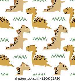 Dino seamless pattern vector with childish drawing style ready for print.