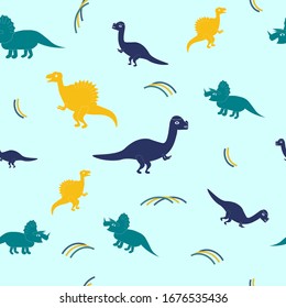 Dino seamless pattern, vector dinosaurs.
