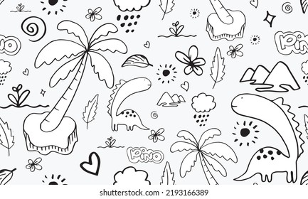 Dino. Seamless pattern. Vector illustration in doodle style. Hand drawn.Hand drawn children's pattern for fashion clothes, shirt, textile.