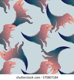 Dino seamless pattern. Vector line art.