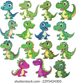 Dino. Set of cute, colorful dinosaurs. Favorite characters for young children.