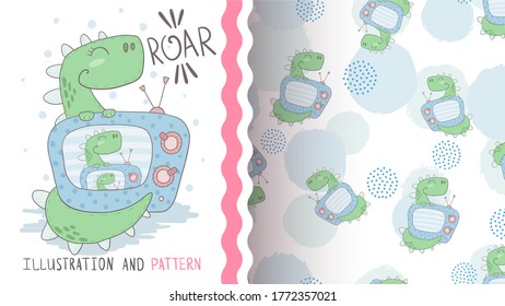 Dino show tv - seamless pattern