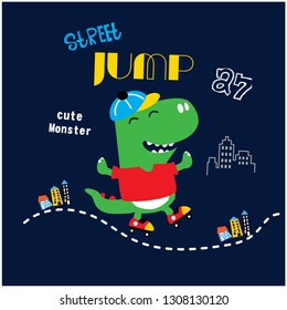 dino skating animal cartoon vector