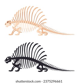 Dino skeletons. Cartoon ancient dinosaur fossil bones silhouette. Jurassic reptile flat vector illustration set on white background