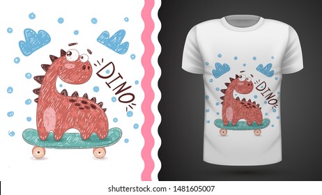 Dino sport skate - idea for print t-shirt. Hand draw