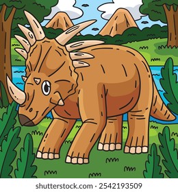 Dino Styracosaurus Colored Cartoon Illustration