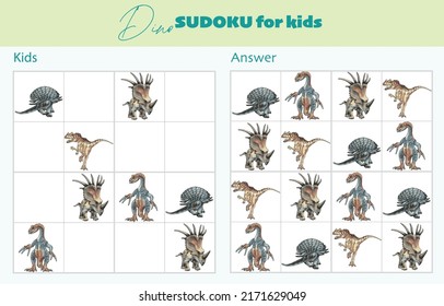 Dino Sudoku. Games Collection For Kids. Sudoku. Task For Children.