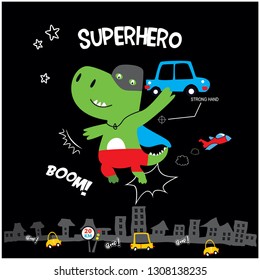 dino super hero animal cartoon vector