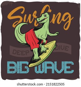 Dino surfing on big waves