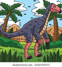 Dino Therizinosaurus Colored Cartoon Illustration