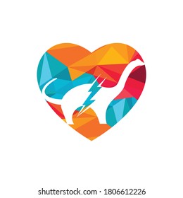 Dino Thunder With Heart Icon Vector Logo Design. Dinosaur Lightning Icon Logo.