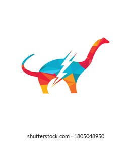 Dino thunder vector logo design. Dinosaur lightning icon logo.