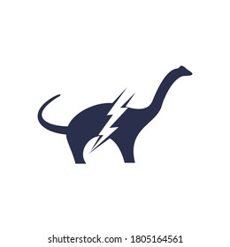 Dino thunder vector logo design. Dinosaur lightning icon logo.