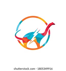 Dino thunder vector logo design. Dinosaur lightning icon logo.