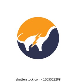 Dino thunder vector logo design. Dinosaur lightning icon logo.