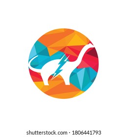 Dino thunder vector logo design. Dinosaur lightning icon logo.